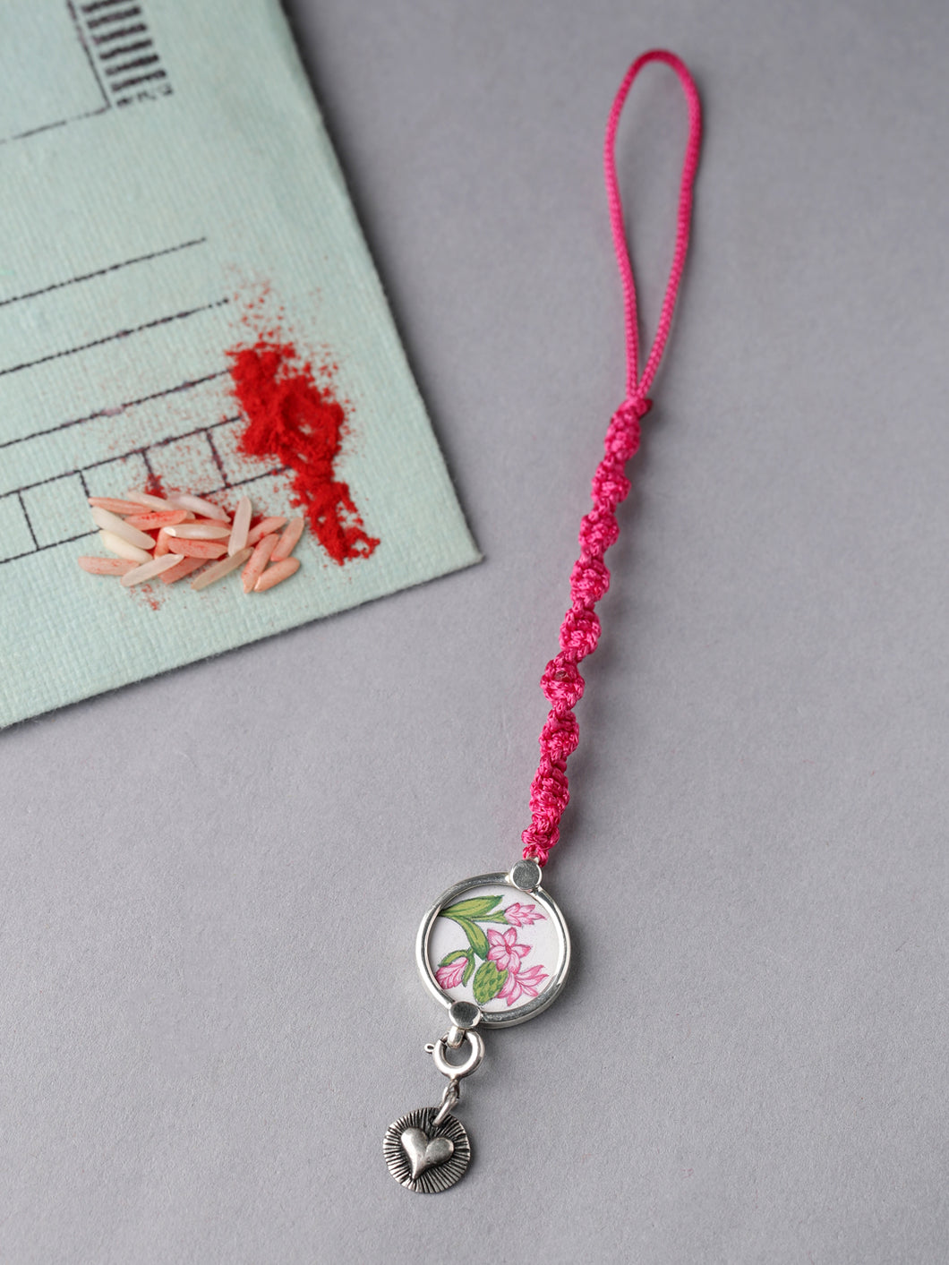 Adorn By Nikita Sterling Silver HandPainted Floral Rakhi With Heart Charm